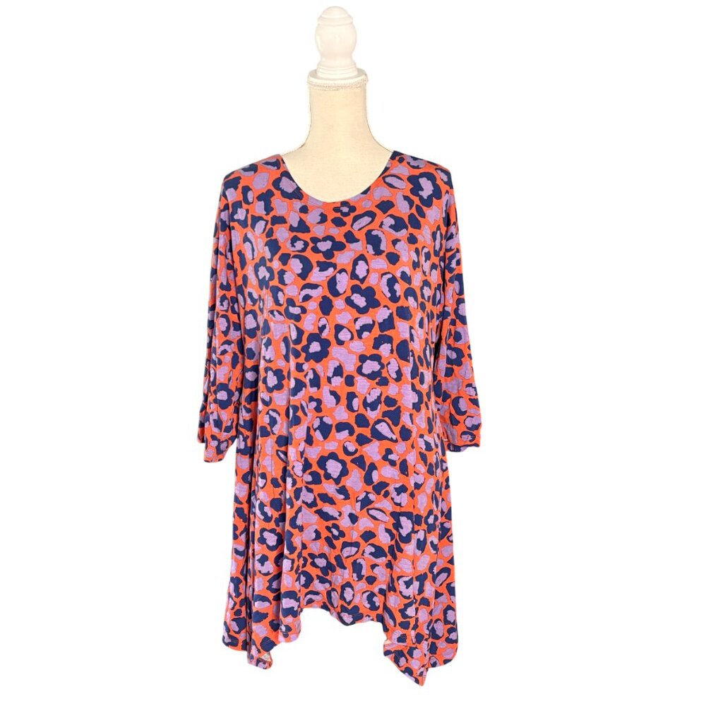 Gudrun Sjöden Tricot tunic dress top size L large orange blue leopard lagenlook